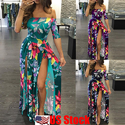 Vestido maxi largo floral de talla grande para mujer Split Cocktail Party Beach Sundress EE. UU.: 