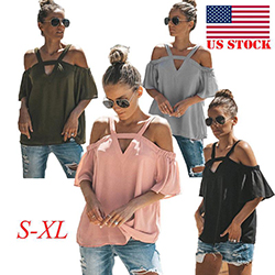EE. UU. STOCK Sexy verano mujeres hombro frío Tops blusa señoras manga corta camiseta: Trajes De Mezclilla  