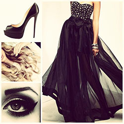 Prom outfit ideas tumblr: ¿De qué color es tu vestido de graduación? #prom #black #hair #rizos #suaves #diamantes #tachuelas...: Vestido largo  