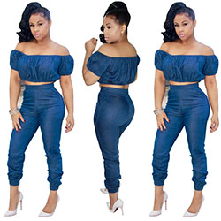 Sexy 2PC Set Bodycon Casual Denim Jumpsuit Romper Summer Jumpsuit Mujer: 