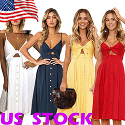 EE. UU. Mujeres Boho Strap Long Maxi Dress Fiesta de noche Vestidos de playa Summer Sundress: Trajes de fiesta de talla grande  