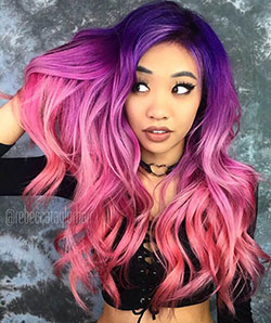 Peinado de ondas Ombre púrpura y rosa para niñas negras: Peinados morados para cabello largo  