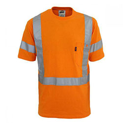 DNC WORKWEAR Camiseta de algodón de alta visibilidad con cinta 3917: ropa de trabajo industrial  