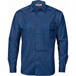 DNC WORKWEAR Camisa de trabajo de manga larga de poliéster y algodón 3212: Camisa azul  