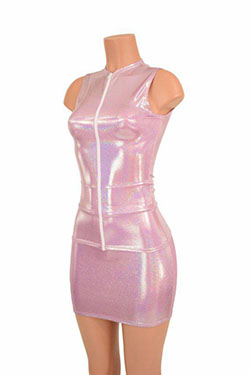 Vestido de látex holográfico lila: Vestido amoldeado al cuerpo,  Vestido de vendajes,  Camisa sin mangas,  ropa de piel  