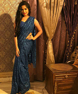 Sari de fiesta de mezcla de seda azul marino con blusa: Estilo de vida,  modainsta,  sari,  chicas calientes en sari  