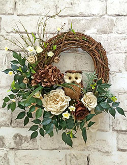 Guirnalda de búho de otoño: día de Navidad,  Ramo de flores,  Diseño floral,  tela de arpillera  