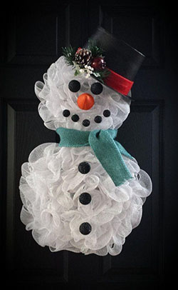 Corona de muñeco de nieve de malla decorativa: día de Navidad,  árbol de Navidad,  Decoración navideña,  Decoración navideña,  tela de arpillera  