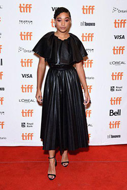 Festival Internacional de Cine de Toronto 2018. Más fotos del vestido de cuero de Amandla Stenberg: vestidos de alfombra roja,  El poder de Stenberg,  Fotos de poder  