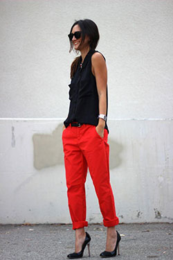 Pantalón rojo Frankie Morello. pantalones de mujer de diseño de bolsillo de color sólido de cintura baja de moda: Pantalones rojos,  pantalones bombachos,  Semana de la Moda,  pantalones rojos  
