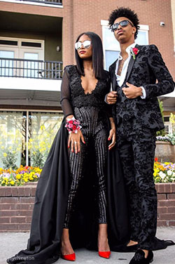 Ideas de trajes de boda de vestido largo negro para pareja: Envoltura,  vestido largo,  Trajes de baile,  Trajes de boda de pareja negra  