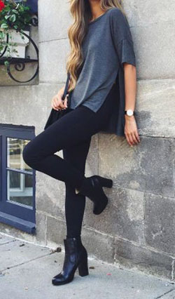 Moda casual de calle con leggins: Atuendos Con Botas,  Informal de negocios,  polainas negras  