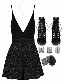 Pequeñas ideas de vestidos negros, armario de fiesta nocturna.: Atuendos Con Botas,  Vestido de fiesta de Polyvore  