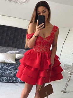 Red Homecoming Dresses, Party Outfit Vestido de coctel, Vestido de fiesta: correa de espagueti,  Envoltura,  lindos vestidos de fiesta,  vestido rojo,  Vestido rojo  