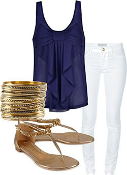 Blusa Lazo Blanco, Polyvore Summer Azul Marino, Complementos Ropa: Pantalones ajustados,  azul marino,  Trajes de verano de Polyvore  