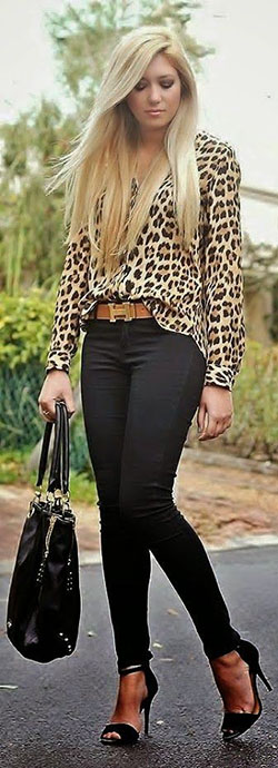 Combinar blusa con estampado de leopardo: Vaqueros ajustados,  Huella animal  