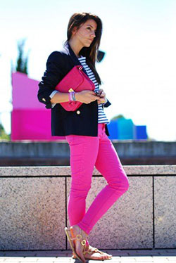 Pink Jeans Outfit Ideas imágenes: azul marino,  vaqueros rosas  