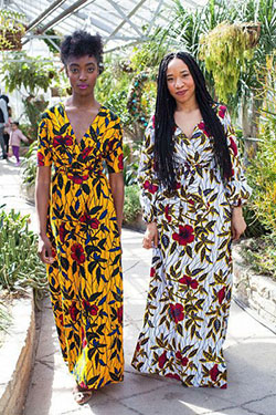 Pagne hibiscus, Vestido largo, Vestido con hombros descubiertos: vestido largo,  Trajes Africanos Tradicionales  