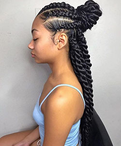 Peinados trenzados de niña negra: Cabello con textura afro,  corte bob,  trenzas de caja,  peinado mohicano,  Peinados Trenzados,  Trenza francesa  