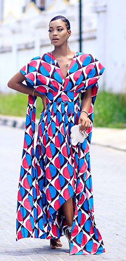 Estampas africanas de cera: vestido largo,  paño kente,  Trajes Africanos Tradicionales  
