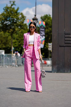 Pantalones capri de cintura alta estilo retro rosa fuerte: Semana de la Moda,  pantalón rosa  