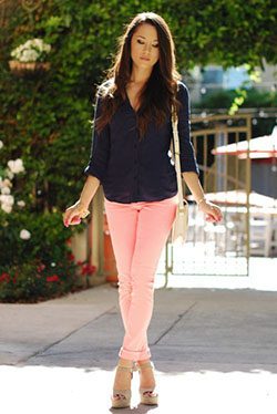 Qué llevar con un pantalón rosa en invierno: Pantalones ajustados,  pantalón rosa  