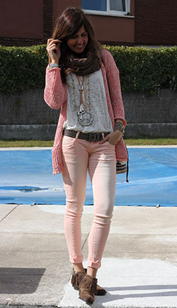 Traje de jeans rosa invierno: vaqueros rosas  