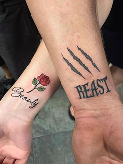 Tatuajes de la bella y la bestia para él y para ella: Chicas Calientes,  perforación del cuerpo  