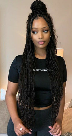 Peinados con trenzas rizadas para cabello negro.: Cabello con textura afro,  Pelo largo,  trenzas de ganchillo,  peinados africanos,  Peinados Trenzados  