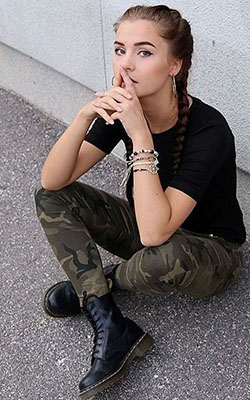 Look militar Urban Swag Outfit para niñas: Ropa y Accesorios,  Bota de combate,  Atuendos Con Botín Negro  