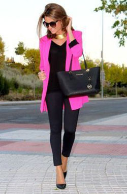 Conjunto negro y rosa con zapato de tacón: Zapato de tacón alto,  Ideas de trajes rosas  