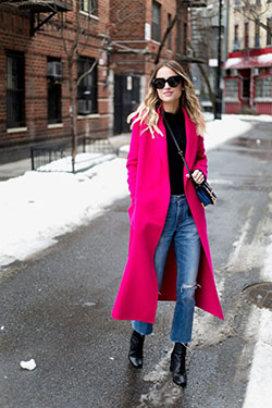 Fabuloso conjunto de abrigo largo negro y rosa fuerte: Ropa y Accesorios,  Ideas de trajes rosas  