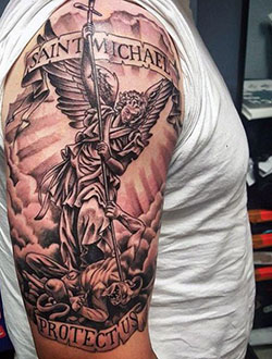 Protector Protection Guardian Michael Tattoo In Heaven: tatuaje de manga,  Arte Corporal,  Tatuajes Religiosos  