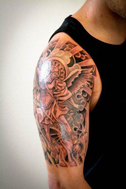 Tatuaje de media manga de tatuajes religiosos de ángel guardián de moda: tatuaje de manga,  Tatuador,  Tatuajes Religiosos  