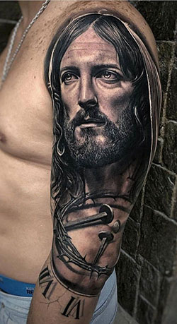 Plantilla de tatuaje religioso católico de media manga para hombre: tatuaje de manga,  Tatuador,  Tatuajes Religiosos  