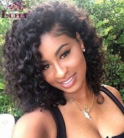 Estilos de cabello rizado para mujeres negras.: Peluca de encaje,  Cabello con textura afro,  corte bob,  corte de pelo normal,  Pelo corto y rizado  