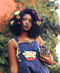 Cabello rizado con flores, Cabello negro: Peluca de encaje,  Alisar el cabello,  Pelo natural  