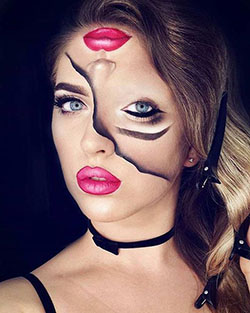 Maquillaje de halloween de cara dividida, Disfraces de halloween: disfraz de Halloween,  Maquilladora,  maquillaje facial,  Ideas de maquillaje de Halloween  