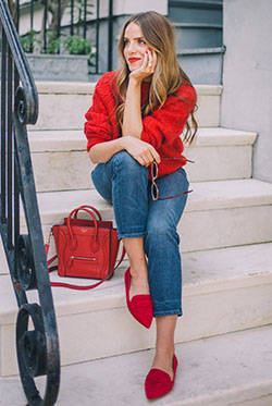 Estos son bonitos suéteres rojos galmeetsglam: cuello polo,  Trajes De Zapatos Rojos  