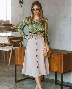 Fantásticos consejos diarios para camisa poa verde, Twinset Long Skirt: traje de la iglesia,  FALDA VUELO,  Falda con giro,  Falda alta-baja,  Falda oscilante  