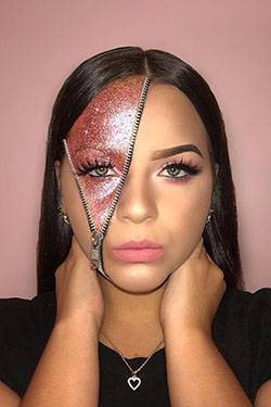 Ideas de moda para mujer maquillaje de cara con cremallera: Huella animal,  Sombra,  Maquilladora,  Ideas de maquillaje de Halloween  
