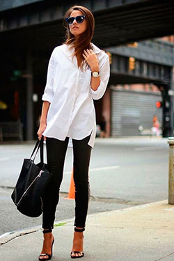 Outfit mujer camisa blanca de vestir: camisas,  polainas negras  