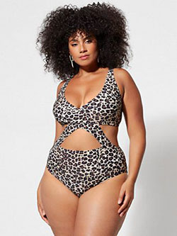 Bañador estampado leopardo talla grande: trajes de baño,  traje de talla grande,  Modelo de talla grande,  Huella animal,  Traje de baño de una pieza  
