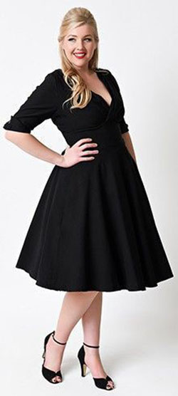 Pequeño vestido negro, Fit and Flare: vestidos de coctel,  traje de talla grande,  Ideas de ropa,  vestido largo,  Ropa vintage,  vestido negro  
