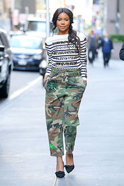 Chicas delgadas estilo gabrielle union, Gabrielle Union: Desfile de moda,  Pantalones de camuflaje,  Jessica Alba  