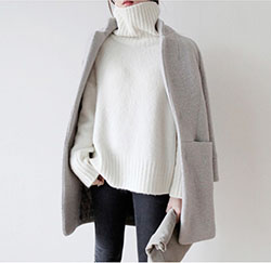 Mis propias ideas sobre conjuntos de abrigo gris, cuello de polo.: trajes de invierno,  cuello polo,  lana de cachemira,  Atuendos Informales  