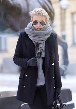 Traje de bufanda gris para mujer, ropa de invierno: trajes de invierno,  Pantalones ajustados,  cuello polo,  Atuendos Informales  