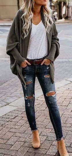 Cárdigan con jeans baggy, jeans de pierna ancha: trajes de invierno,  Vaqueros de mamá,  Trajes de primavera,  Atuendos Informales,  Cárdigan  