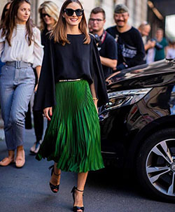 Mira estas elegantes faldas midi de la celebridad Olivia Palermo: Zapato de tacón alto,  Trajes De Falda,  Semana de la Moda,  olivia palermo  