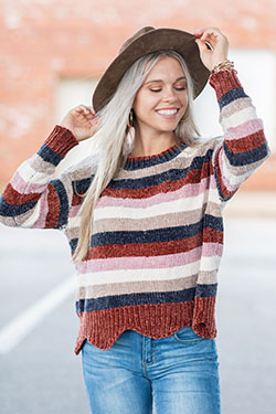 Conjuntos de punto con suéteres de bloques de colores para niñas: Atuendo De Suéteres,  Suéter a rayas  